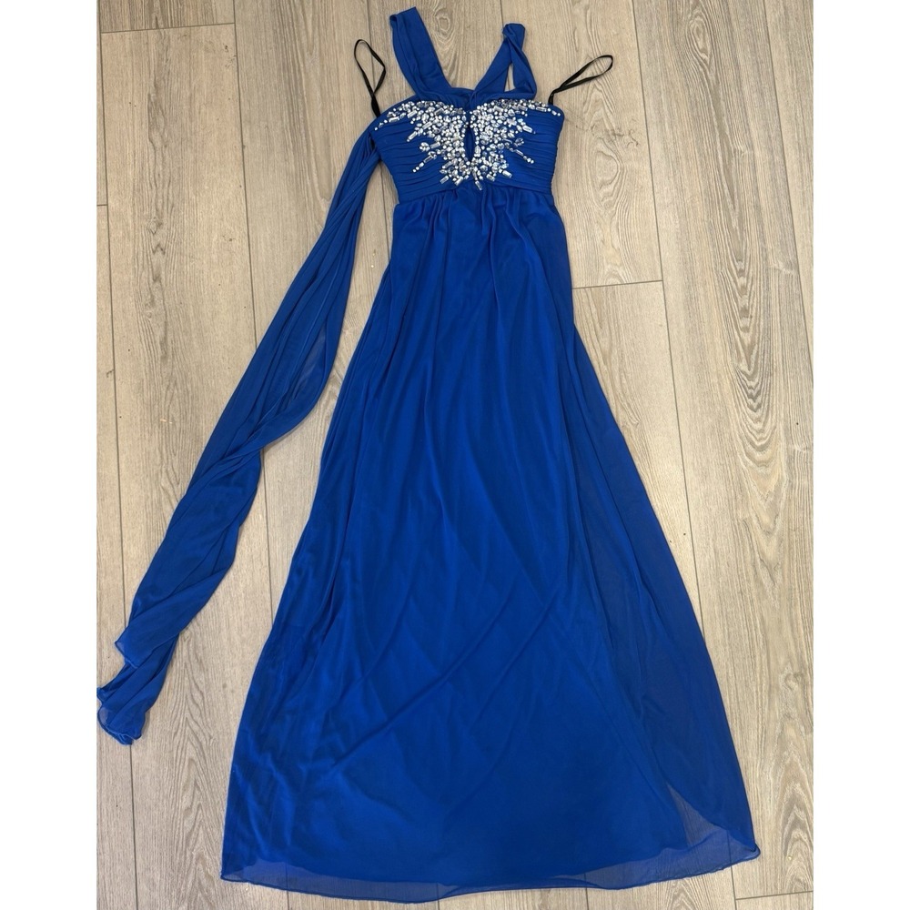 Jodi Kristopher Juniors Size 3 Blue Beaded Chiffon Prom Formal Gown